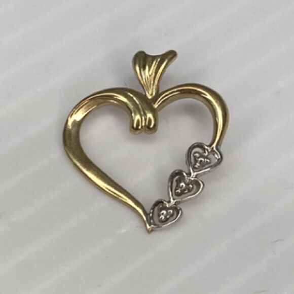 Vintage 14K Yellow Gold Heart Pendant with Silver Accent Hearts - Picture 1 of 9
